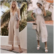 Spell Paloma Jumpsuit In Neutral Small Playsuit pockets natural cotton Bohemian