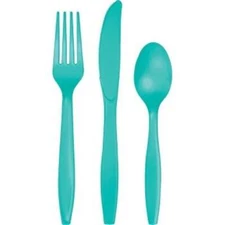 Teal Heavy Duty Plastic Cutlery Assortment 24 Per Pack Tableware Decorations