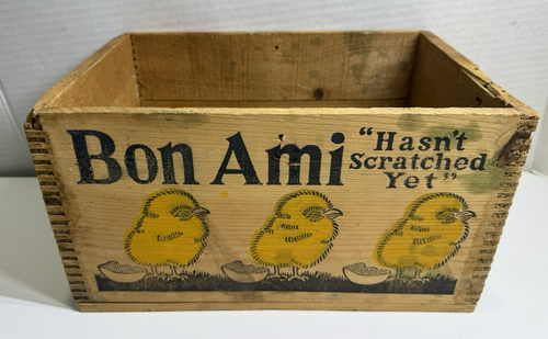 Antique Bon Ami Co. Cleanser New York "Hasn't Scratched Yet" Wooden Crate USA