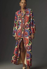 Farm Rio Long Sleeve Button Front Maxi Dress NWT Sz XXS