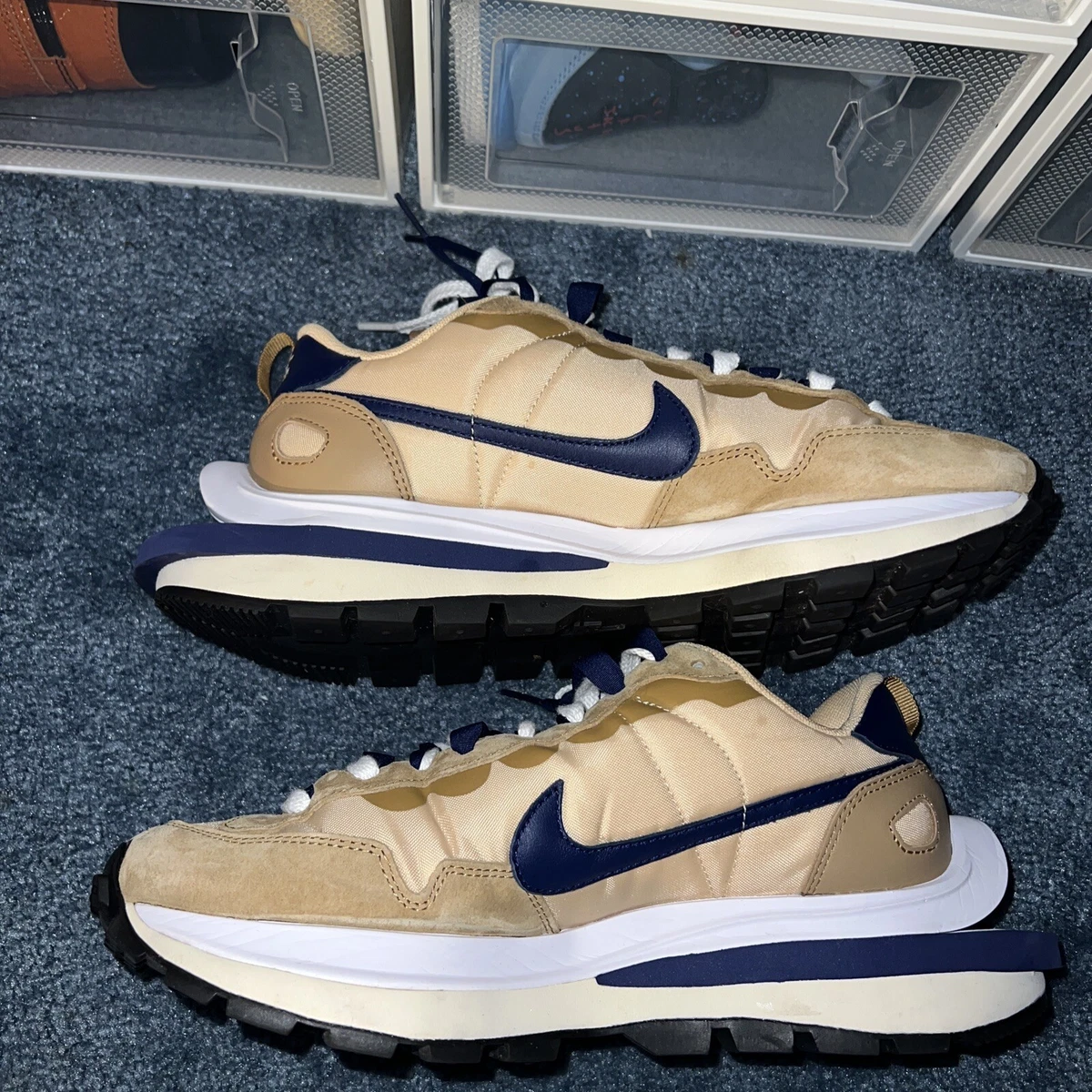 sacai x vaporwaffle tan navy