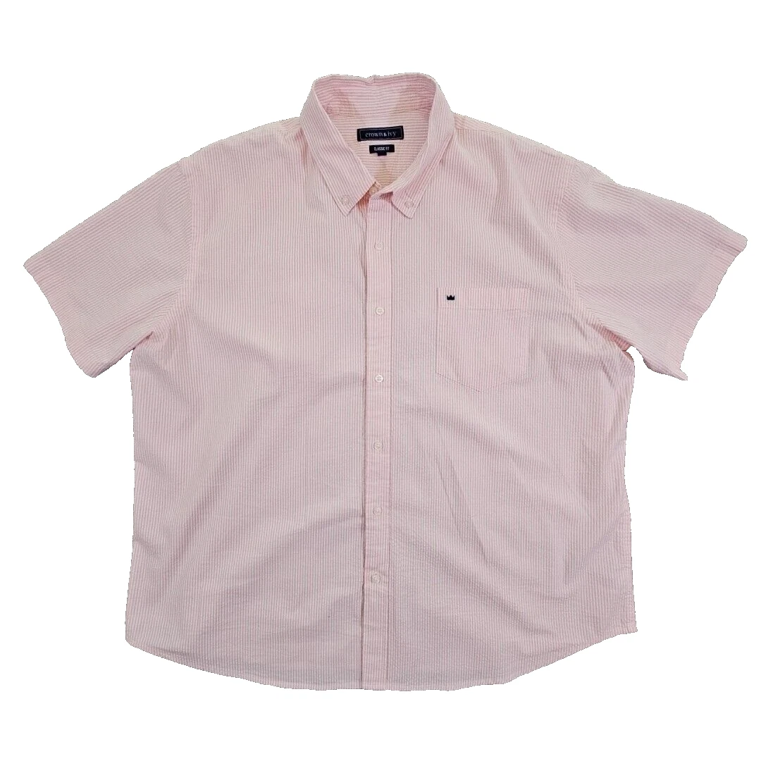 Vacation Wear Beach Wear Men Size XXL Pink Striped Seersucker Short Sleeve
