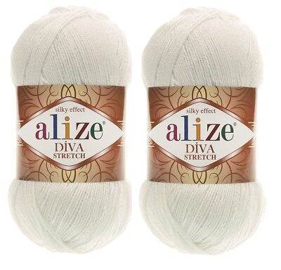 Diva Stretch Yarn Hand Knitting Lot of 2 Skeins 200gr 875yds Elastic Microfib...