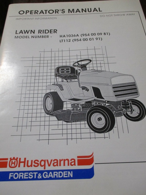 Husqvarna HA1036A, LT112 Lawn Rider Operators Manual 1990, Engine Manual 1987