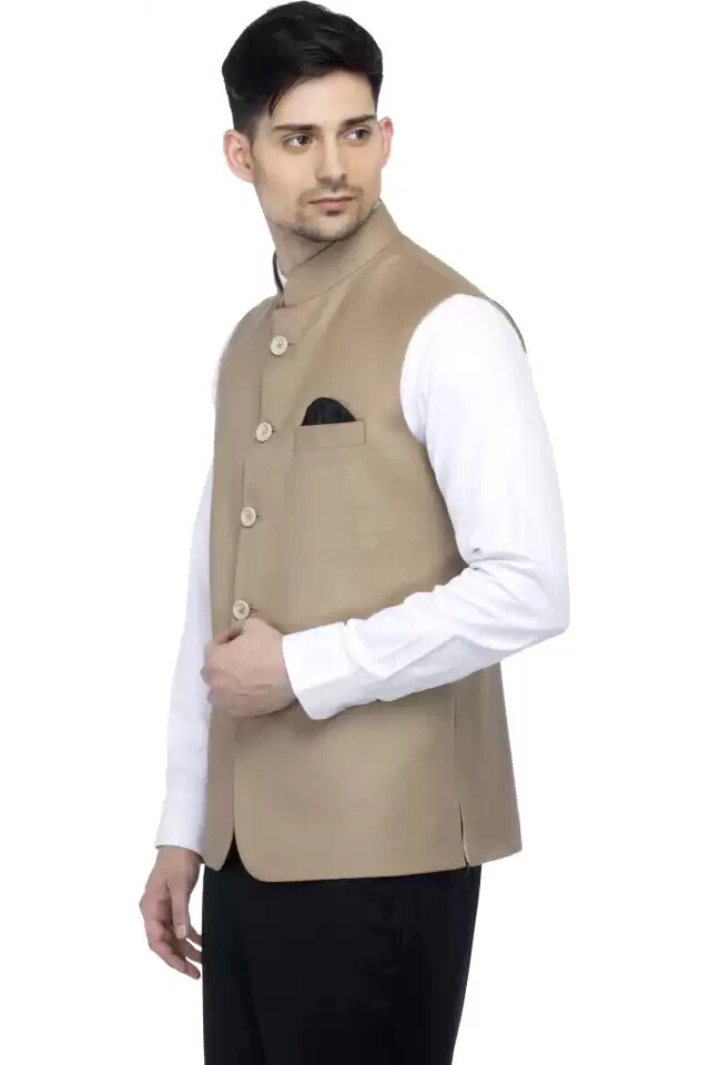 Mens Beige Single Breasted Formal Wedding Smart Casual Waistcoat Vest - Image 3 of 4