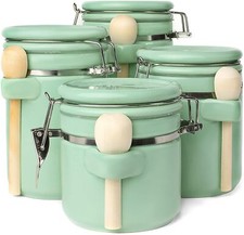 Home Intuition Ceramic Kitchen Canisters Set of 4 with Wooden Spoon Set