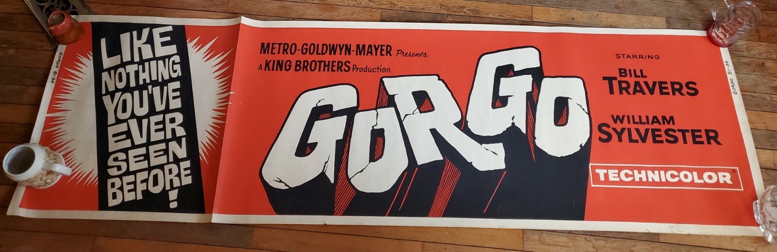 1961 "GORGO" Monster Horror MOVIE THEATER 7 FOOT LOBBY BANNER DISPLAY POSTER
