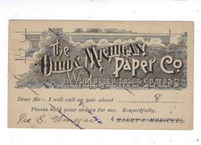 1900 UX14 1c Postal Card, Advertising, O&M Paper Co, Toledo OH Calling Card