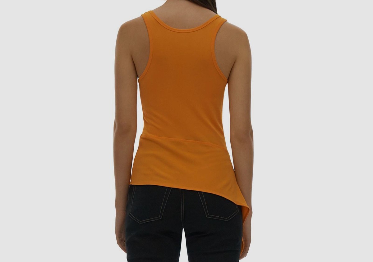 $265 Helmut Lang Women's Orange Asymmetrical Sleeveless Tank Top