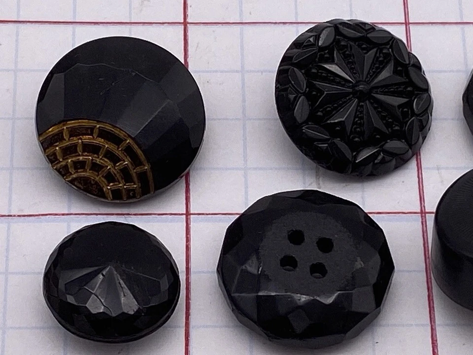 LOTE de Colección Antiguo Victoriano Vidrio Negro Botón Sombrero Escoria Facetado 1/2" 3/4" Vástago Foto 3 de 4