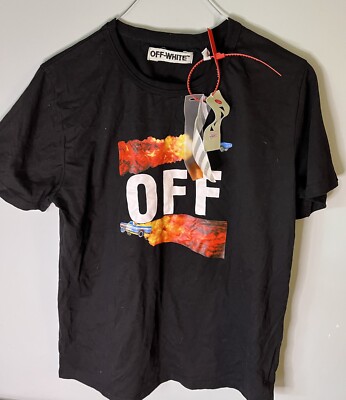 Off White Mens T-Shirt With Tags Cars Fire Flames Rare NWT - Read For Size Info