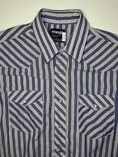Wrangler Cowboy Cut Pearl Snap Shirt Men s XL 16.5 X-Long Tails Blue Striped
