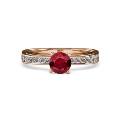 Ruby and Diamond Euro Shank Bridal Set 1.25-1.29 ctw in 14K Gold JP:70029