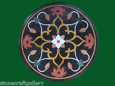 24 " Noir Marbre Café Table Haut Pietra Dura Fait à la Main Travail Maison