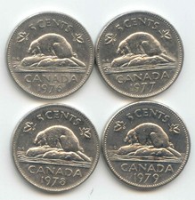 Canada 1976 1977 1978 1979 Five Cent Canadian Nickels Nickel Set 5c EXACT COINS