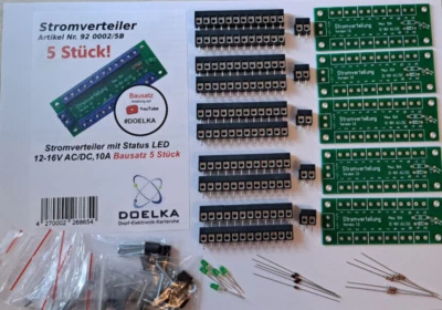 Distributore di corrente con LED di stato 12-16V AC/DC,10A 5 pezzi! Kit di montaggio!