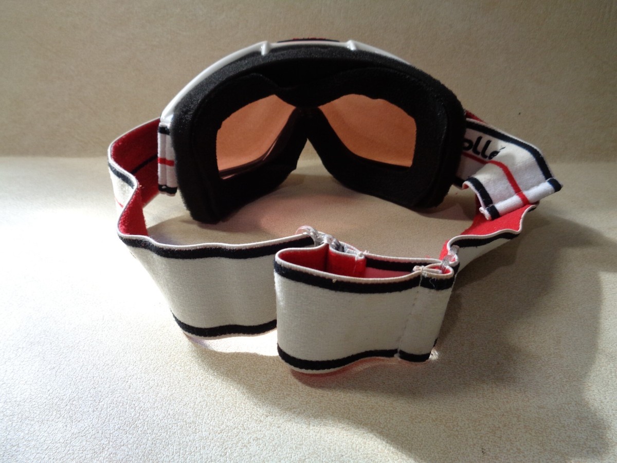 BOLLE SKI GOGGLES White Frames Red Lenses Adjustable Strap 