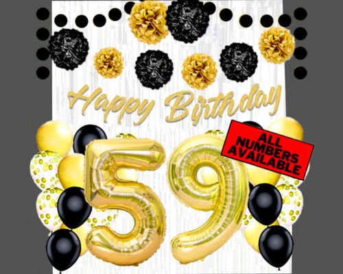 Gold & Schwarz 59. Geburtstag Dekorationen - 40" Nummer Ballons & mehr - Junge oder Mädchen - Bild 1 von 5