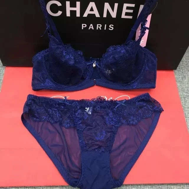 Women Bra and Panties Transparent Lace Lingerie Bras Set Black White Blue Purple - Image 2 of 4