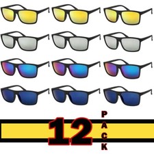 Mens Sunglasses 12 Pack Color Mirror Bulk Pack OG Biker Look Sunglass