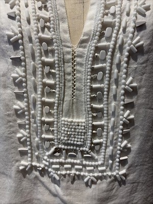 Roberta Roller Rabbit Light linen Embellished Tunic Beach Coverup White Sz M