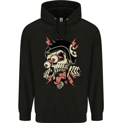 Hoodie à Encolure Capuche Homme Crâne Moto Gothique 80% Coton Noir - Photo 1/2