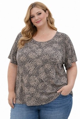 WOMANS EAST 5TH ESSENTIALS 3X Leopard Top  Short sleeve Plus size casual blouse
