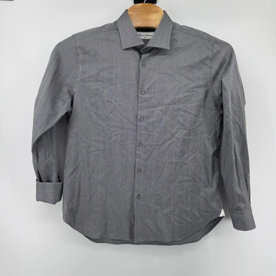 Camisa de vestir Robert Graham gris espiga manga larga con botones para hombre Foto 2 de 4