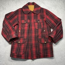 1940s Woolrich Mackinaw Wool Hunting Jacket Red Buffalo Plaid Size 46 Vintage