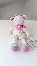 Peluche/Doudou Vache Rose Robe Vert Bandana Fleur Chaussures Grises 22cm Nicotoy