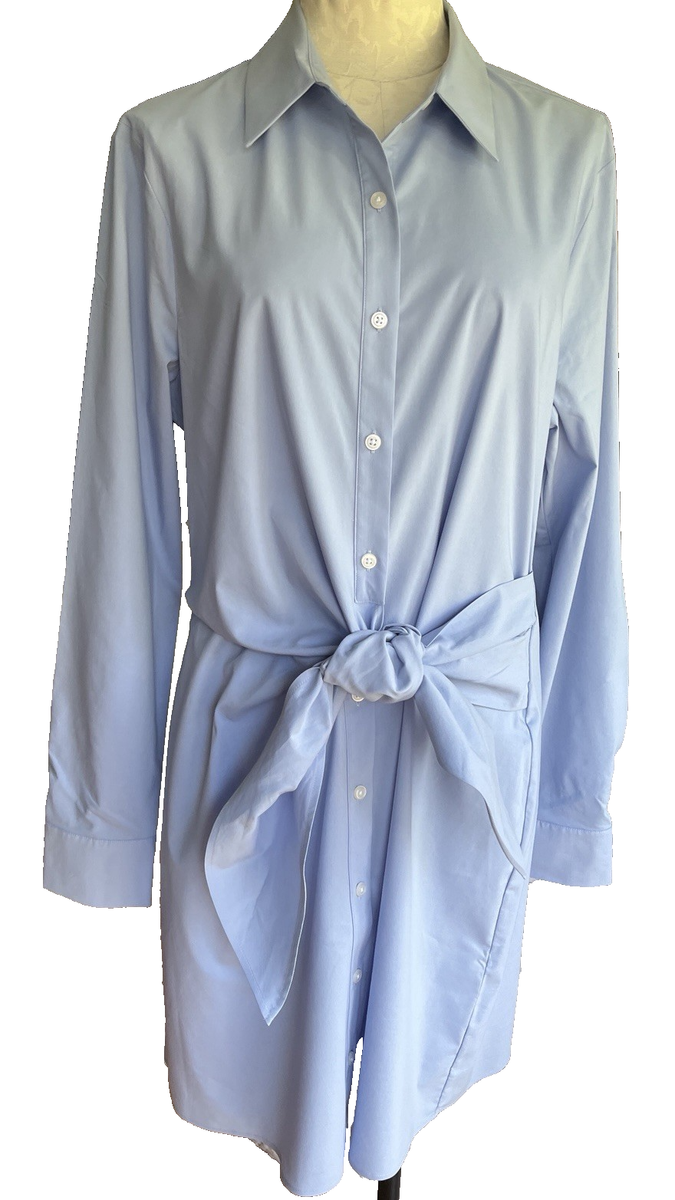 NWT Abercrombie Fitch Women's Blue Long-Sleeve Wrap Poplin Shirt Dress LG