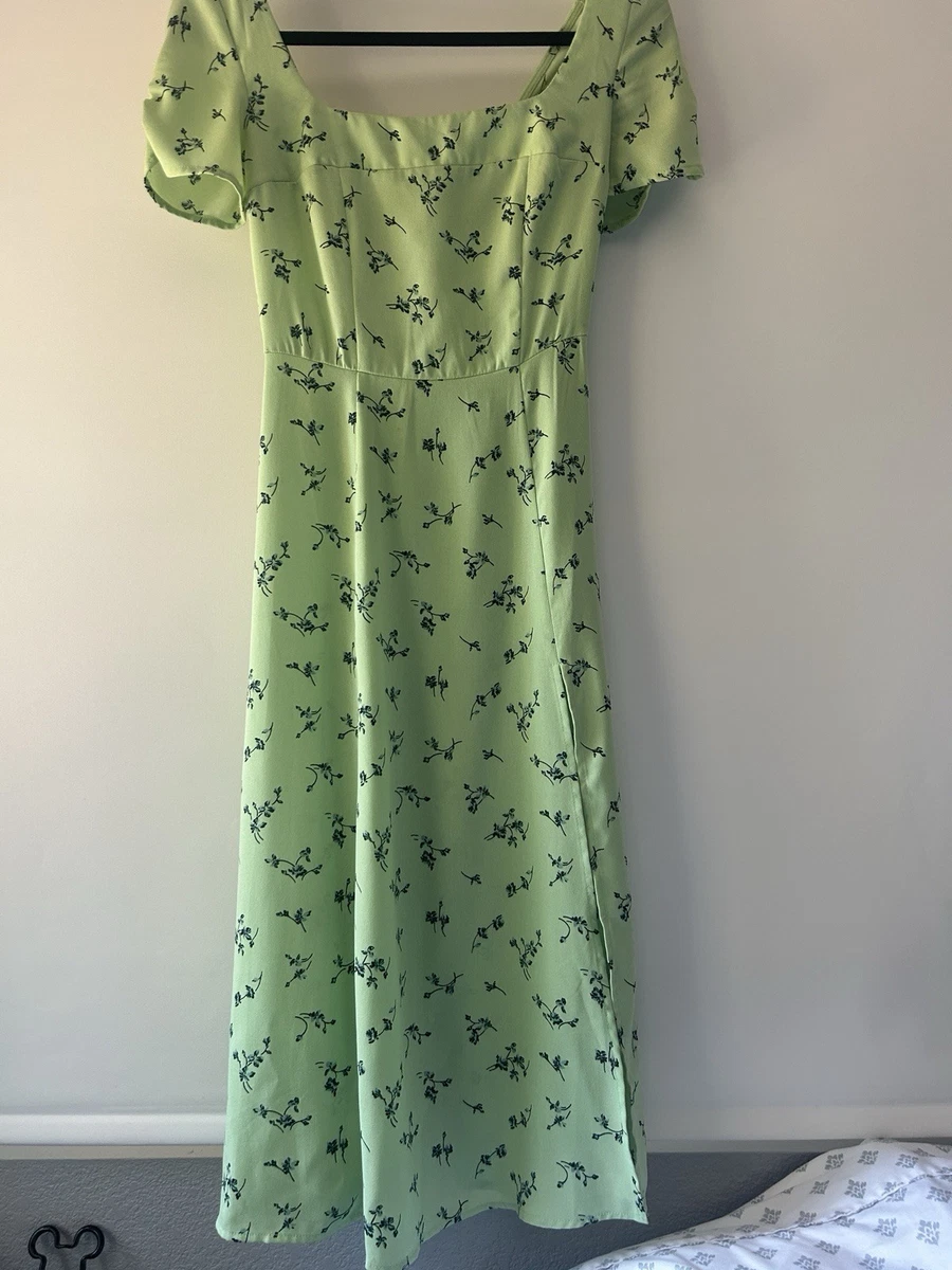 knee length dresses for ladies Pink Floral Leith Puff Sleeve Midi Dress