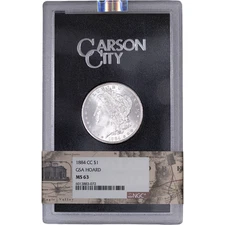 1884-CC $1 Morgan Silver Dollar ~ NGC MS 63 - GSA Hoard Label w/Box & COA