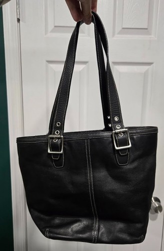 COACH Black Leather Hampton Buckle Bucket Zip Top Tote Bag Handbag Purse 9572 - Bild 5 von 7