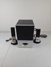 3-PC ALTEC LANSING VS4221 SUBWOOFER & Adjustable DESK SPEAKERS Black & Silver
