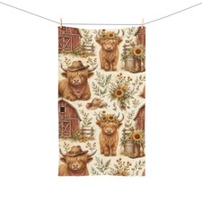 Highland Cow Sunflower Hand Towel Farmhouse Kitchen Linen