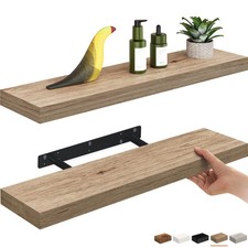 Floating Shelves, 24" Wood Wall Shelf Set of 2, Invisible Brackets Floating S...