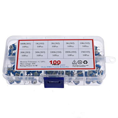 100PCS 10 Werte (500~1M Ohm) RM065 Preset Carbon Film Horizontale Trimpot Potent
