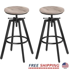 Adjustable Height Round Bar Stools Set of 2 Sturdy Metal Frame Kitchen Dining US