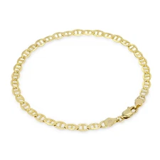 10K Yellow Gold Solid 3mm Mariner Anchor Flat Link Chain Bracelet or Anklet 8.5"