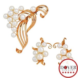 Vintage 6-7.5MM Pearl 14K Yellow Gold Earring Pin Brooch Set 25.7 Grams NR