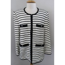 Veronica Beard Foster Dickey Jacket Size 16 Ivory Black Striped Blazer Pockets