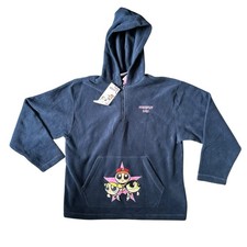 NWT Vintage Y2K Powerpuff Girls Blue Fleece Hoodie Womens Sz S Pockets 1/4 Zip