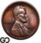 1933 Lincoln Cent Wheat Penny, Scarce Date, Near Gem BU++ RB