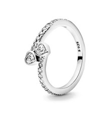 V574 925 STERLING SILVER DAINTY ELEGANT CZ DOUBLE HEART RING SZ 7