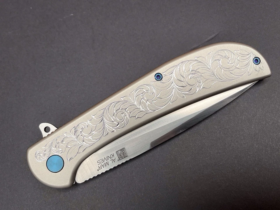 Hand Engraved Knife Al Mar Ultra Thin Framelock Satin AMK4119 Stainless - Image 2 of 4