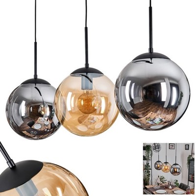 HOFSTEIN Fossobiubo Hängelampe Metall/Glas Schwarz/Bernsteinfarben/Rauchfarben