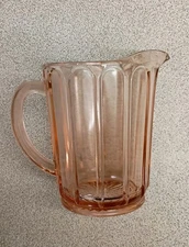 Hazel Atlas 1930's Colonial Block Pink 20 oz Depression Glass Water Pitcher 5"