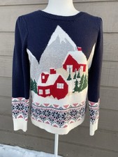 Talbots Fair Isle Holiday Sweater Navy Size Medium Petite