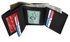 BlackLEATHER BLACK ID MENS TRIFOLD ID WALLET 8 CARD SLOT